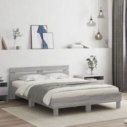 Berkfield Home Bed Frame with LED without Mattress Grey Sonoma 150x200 cm King Size - thumbnail 3