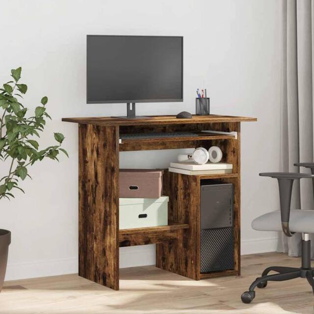 Berkfield Home Elegant Desk Smoked Oak 80x45x74 cm Engineered Wood in Brown - Size: 80 x 45 x 74 cm - image 1