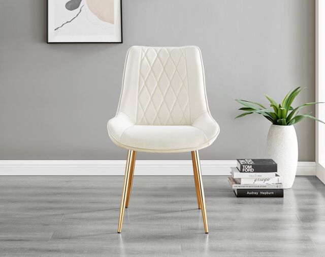FurnitureboxUK Novara 100cm Round Tempered Glass Dining Table with Gold Legs & 4 Pesaro Velvet Chairs in Cream - image 1