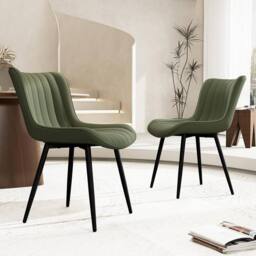 Xample Set of 2 Dining Chairs Faux Leather Modern Padded Seat with Metal Legs, Office, or Cafe Seating in Green - thumbnail 5