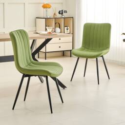 Xample Set of 2 Dining Chairs Faux Leather Modern Padded Seat with Metal Legs, Office, or Cafe Seating in Green