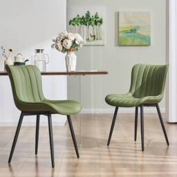 Xample Set of 2 Dining Chairs Faux Leather Modern Padded Seat with Metal Legs, Office, or Cafe Seating in Green - thumbnail 2