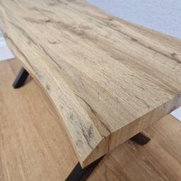 KOSY KOALA Durable Wooden Bench with X-Shaped Iron Legs, Curved Edge for Dining, Work, or Study in Brown - thumbnail 5