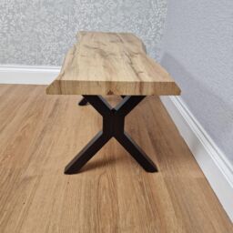KOSY KOALA Durable Wooden Bench with X-Shaped Iron Legs, Curved Edge for Dining, Work, or Study in Brown - thumbnail 6
