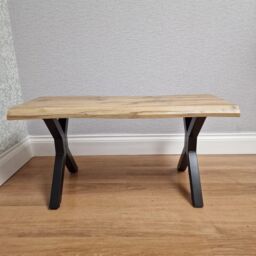 KOSY KOALA Durable Wooden Bench with X-Shaped Iron Legs, Curved Edge for Dining, Work, or Study in Brown - thumbnail 3
