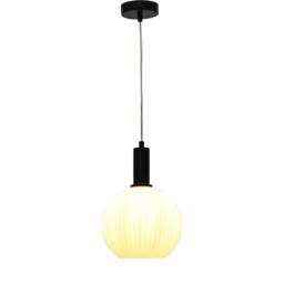 First Choice Lighting Set of 2 Betchley - White Ribbed Glass Globe Black Deco Pendants - thumbnail 3