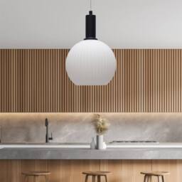 First Choice Lighting Set of 2 Betchley - White Ribbed Glass Globe Black Deco Pendants - thumbnail 4
