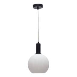 First Choice Lighting Set of 2 Betchley - White Ribbed Glass Globe Black Deco Pendants - thumbnail 2