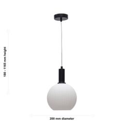 First Choice Lighting Set of 2 Betchley - White Ribbed Glass Globe Black Deco Pendants - thumbnail 6