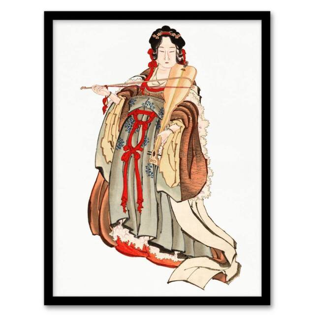 Artery8 Katsushika Hokusai Framed Wall Art Print Benten Goddess Of Love in Orange - Size: A4 - image 1