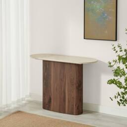 FurnitureboxUK Penrose Rounded Walnut Wood & Marble Effect Console Table - thumbnail 4