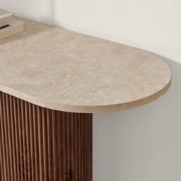 FurnitureboxUK Penrose Rounded Walnut Wood & Marble Effect Console Table - thumbnail 5