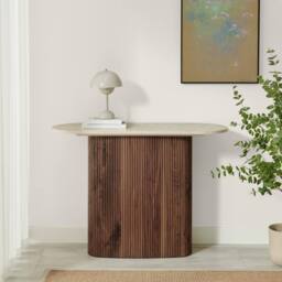FurnitureboxUK Penrose Rounded Walnut Wood & Marble Effect Console Table - thumbnail 3