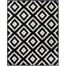 THE RUGS Design Velours Striped Rug Modern Low Pile Area Rug in Black - Size: 80 cm x 150 cm - thumbnail 1