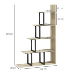 HOMCOM 5-Tier Ladder Shelf Display Plant Stand Home Office Ladder Oak in Light Oak - thumbnail 3