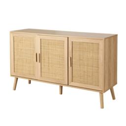 Nordara 3 Rattan Doors Sideboard Cabinet With Solid Wooden Legs Living Room in Beige - Size: 100 cm x 100 cm