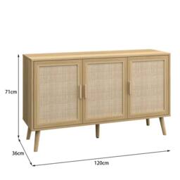Nordara 3 Rattan Doors Sideboard Cabinet With Solid Wooden Legs Living Room in Beige - Size: 100 cm x 100 cm - thumbnail 2