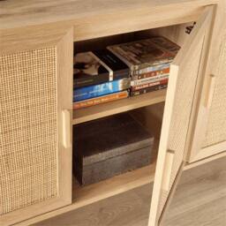 Nordara 3 Rattan Doors Sideboard Cabinet With Solid Wooden Legs Living Room in Beige - Size: 100 cm x 100 cm - thumbnail 6