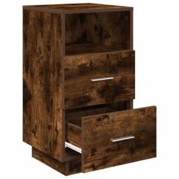 Berkfield Home Bedside Cabinets 2 pcs with 2 Drawers Smoked Oak 36x36x68 cm in Brown - Size: 36 x 36 x 68 cm - thumbnail 5
