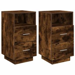 Berkfield Home Bedside Cabinets 2 pcs with 2 Drawers Smoked Oak 36x36x68 cm in Brown - Size: 36 x 36 x 68 cm - thumbnail 2