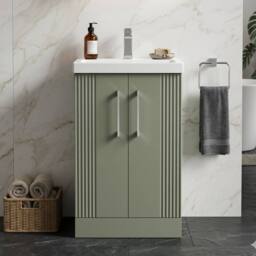 Balterley Floor Standing 2 Door Vanity Unit - Mid-Edge Basin 500mm, Satin Green - thumbnail 9