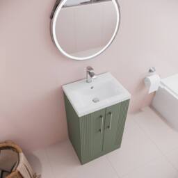 Balterley Floor Standing 2 Door Vanity Unit - Mid-Edge Basin 500mm, Satin Green - thumbnail 3