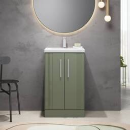 Balterley Floor Standing 2 Door Vanity Unit - Mid-Edge Basin 500mm, Satin Green - thumbnail 2