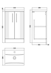 Balterley Floor Standing 2 Door Vanity Unit - Mid-Edge Basin 500mm, Satin Green - thumbnail 5