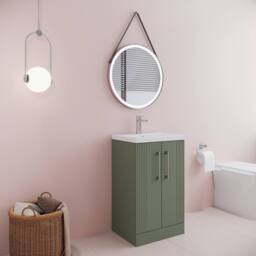 Balterley Floor Standing 2 Door Vanity Unit - Mid-Edge Basin 500mm, Satin Green - thumbnail 4