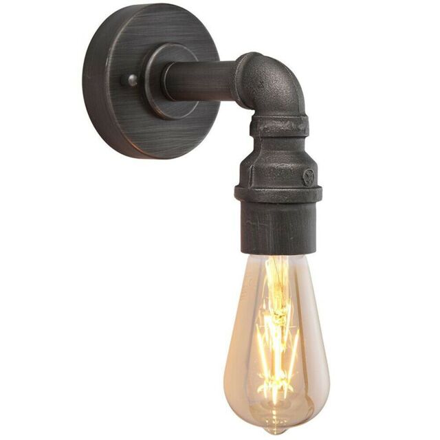 Loops Industrial Indoor Wall Light Aged Pewter Exposed Pipe Vintage Filament Lamp - image 1
