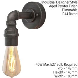 Loops Industrial Indoor Wall Light Aged Pewter Exposed Pipe Vintage Filament Lamp - thumbnail 2
