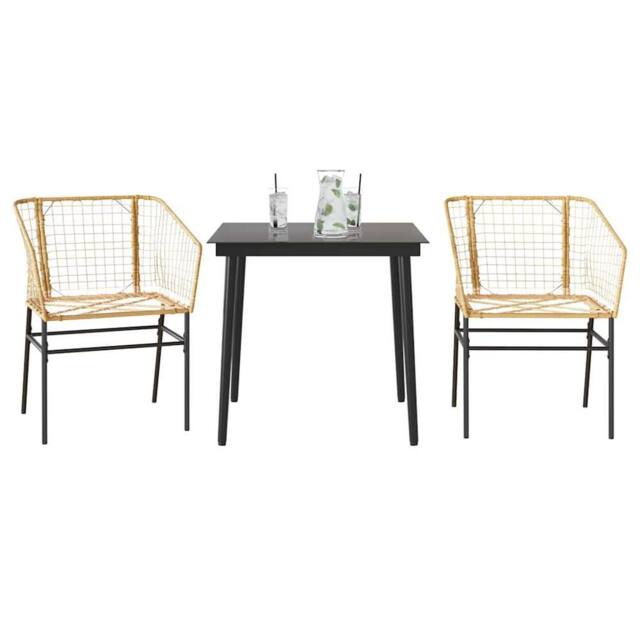 Berkfield Home 3 Piece Garden Dining Set Brown Poly Rattan Glass - image 1
