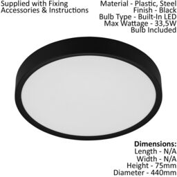 Loops Flush Ceiling Light Colour Black Shade White Plastic Bulb LED 33.5W Included - thumbnail 2