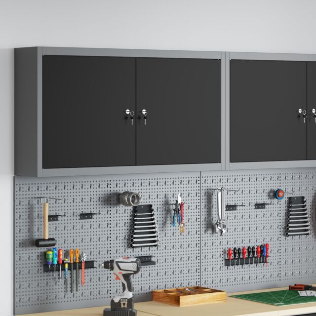 Berkfield Home Tool Cabinet Wall-Mounted Black 100x20x55 cm Steel - Size: 100 x 20 x 55 cm - image 1