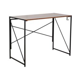 Home Source Folding Compact Desk Storage Hook Wood Metal Office Computer Table in Dark Brown - thumbnail 8