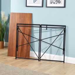 Home Source Folding Compact Desk Storage Hook Wood Metal Office Computer Table in Dark Brown - thumbnail 7