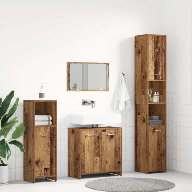 Berkfield Home 4 Piece Bathroom Furniture Set Old Wood Engineered Wood in Brown - image 1