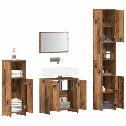 Berkfield Home 4 Piece Bathroom Furniture Set Old Wood Engineered Wood in Brown - thumbnail 3