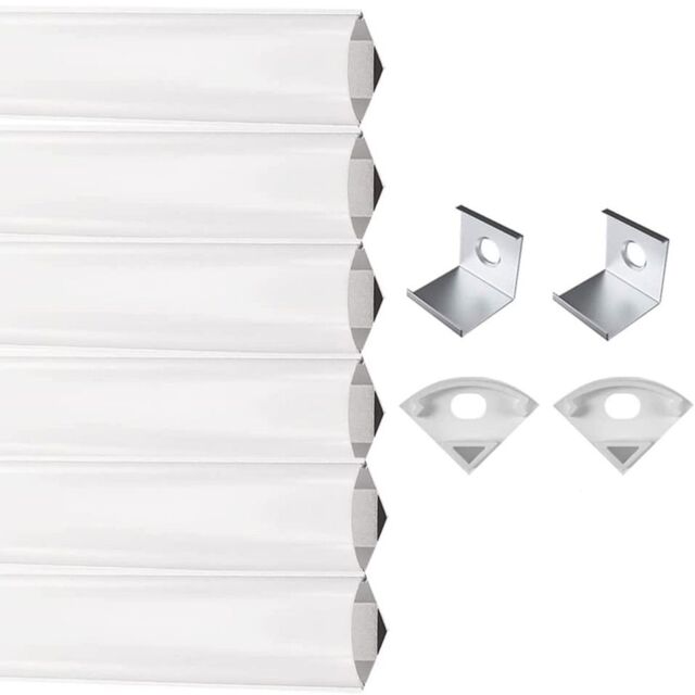 VOGREX 6 Pack LED Aluminium Channel Profile 3.3ft Extrusion Diffuser Strip Lights Cover in Silver - image 1