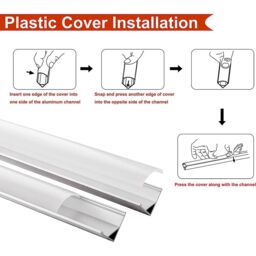 VOGREX 6 Pack LED Aluminium Channel Profile 3.3ft Extrusion Diffuser Strip Lights Cover in Silver - thumbnail 5