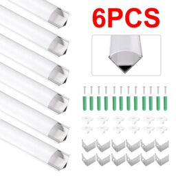 VOGREX 6 Pack LED Aluminium Channel Profile 3.3ft Extrusion Diffuser Strip Lights Cover in Silver - thumbnail 2