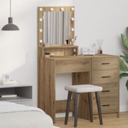 Berkfield Home LED Lighted Dressing Table in Artisan Oak, 50x41x135 cm in Brown - Size: 50 x 41 x 135 cm - thumbnail 1
