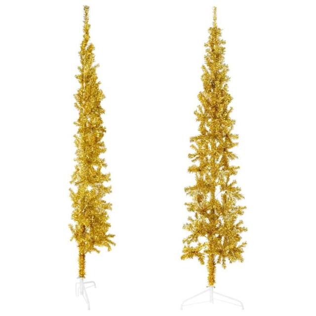 Berkfield Home Slim Artificial Half Christmas Tree with Stand Gold 180 cm - image 1