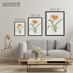 "Artery8 Orange Lily Flower Framed Canvas Wall Art Print Vintage Japan Botanical in Pink - Size: W12"" x H16""" - thumbnail 4