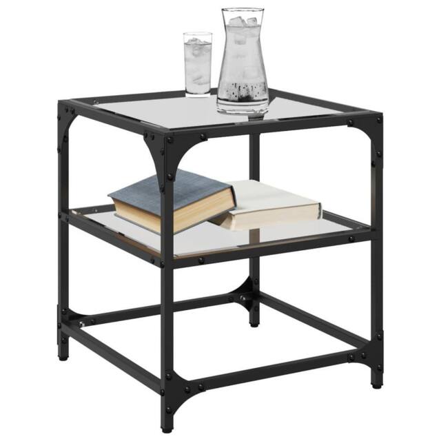 Berkfield Home Decorative Coffee Table with Transparent Glass Top 40x40x45 cm Steel in Black - Size: 40 x 40 x 45 cm - image 1