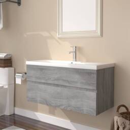 Berkfield Home Sink Cabinet with Built-in Basin Grey Sonoma Engineered Wood - thumbnail 2
