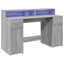 Berkfield Home Desk with LED Lights Grey Sonoma 140x55x91 cm Engineered Wood - Size: 140 x 55 x 91 cm - thumbnail 3