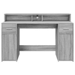 Berkfield Home Desk with LED Lights Grey Sonoma 140x55x91 cm Engineered Wood - Size: 140 x 55 x 91 cm - thumbnail 6
