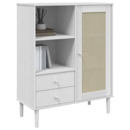 Berkfield Home Highboard SENJA Rattan Look White 90x40x112 cm Solid Wood Pine - Size: 90 x 40 x 112 cm