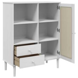 Berkfield Home Highboard SENJA Rattan Look White 90x40x112 cm Solid Wood Pine - Size: 90 x 40 x 112 cm - thumbnail 6